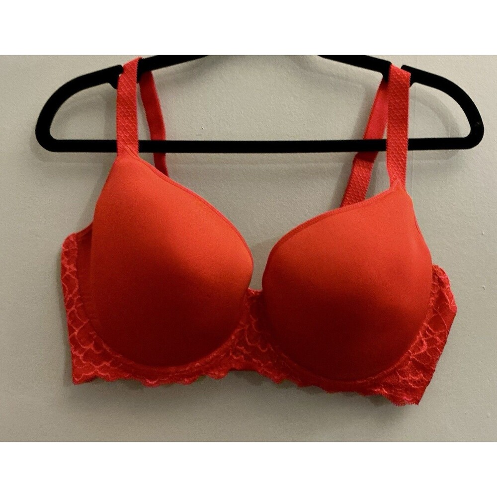 Simone Perele Caresse 3D Plunge Bra 38DD Red Spacer Lace Underwire 12A316